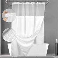 waffle weave shower curtain set with fabric liner and hooks - hotel style, waterproof & washable, heavyweight fabric & mesh top window - 71x72, white logo