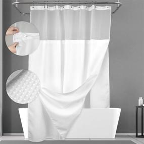 img 4 attached to Waffle Weave Shower Curtain Set with Fabric Liner and Hooks - Hotel Style, Waterproof & Washable, Heavyweight Fabric & Mesh Top Window - 71x72, White