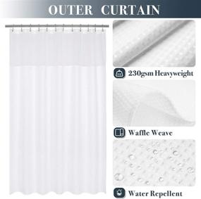 img 3 attached to Waffle Weave Shower Curtain Set with Fabric Liner and Hooks - Hotel Style, Waterproof & Washable, Heavyweight Fabric & Mesh Top Window - 71x72, White