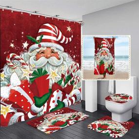 img 4 attached to 🛀 Add a Festive Touch to Your Bathroom with YRIGSUN 5 Pcs Santa Claus Merry Christmas Shower Curtain Set and Bathroom Accessories