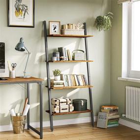 img 2 attached to 📚 CubiCubi 4-Tier Ladder Shelf, Leaning Bookshelf, Storage Rack, Plant Flower Stand, Multipurpose Organizer, Industrial Metal Frame Furniture, Fir Wood Shelves