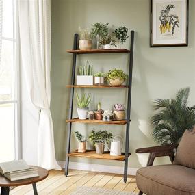 img 3 attached to 📚 CubiCubi 4-Tier Ladder Shelf, Leaning Bookshelf, Storage Rack, Plant Flower Stand, Multipurpose Organizer, Industrial Metal Frame Furniture, Fir Wood Shelves