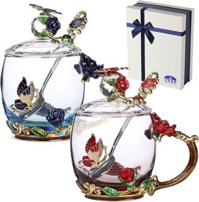 img 4 attached to BTA-T Glass Tea Cups with Lids - Pack of 2, Fancy and Floral Tea Mugs for Women, Blown Glass Tea Cups - Perfect Gift Ideas for Women