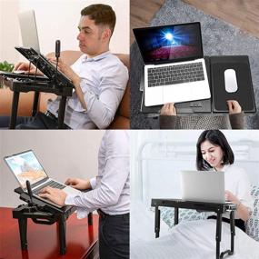 img 3 attached to 📚 TeqHome Laptop Desk for Bed - Adjustable Lap Desk with Fan, Foldable Legs, LED Light, 4 USB Ports, Storage, Mouse Pad - Portable Laptop Stand for Couch, Sofa, Bed Tray