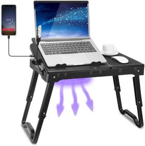 img 4 attached to 📚 TeqHome Laptop Desk for Bed - Adjustable Lap Desk with Fan, Foldable Legs, LED Light, 4 USB Ports, Storage, Mouse Pad - Portable Laptop Stand for Couch, Sofa, Bed Tray