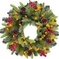 🎄 turnmeon 20" prelit artificial christmas wreath for front door with timer - realistic feel, 40 lights, 5 pinecone, 30 red berries, 160 branches - battery operated xmas decoration indoor/outdoor home logo