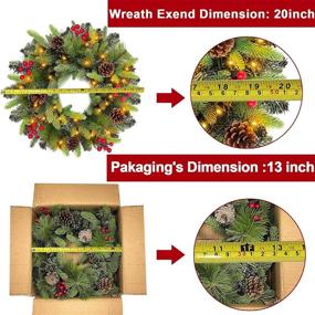 img 1 attached to 🎄 TURNMEON 20" Prelit Artificial Christmas Wreath for Front Door with Timer - Realistic Feel, 40 Lights, 5 Pinecone, 30 Red Berries, 160 Branches - Battery Operated Xmas Decoration Indoor/Outdoor Home