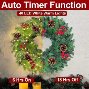 img 3 attached to 🎄 TURNMEON 20" Prelit Artificial Christmas Wreath for Front Door with Timer - Realistic Feel, 40 Lights, 5 Pinecone, 30 Red Berries, 160 Branches - Battery Operated Xmas Decoration Indoor/Outdoor Home