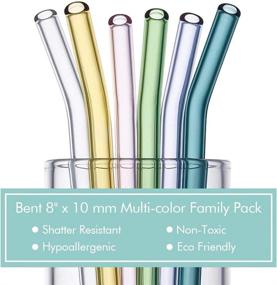 img 3 attached to 🌈 Multi-Color 12 Pack of Eco-Friendly Reusable Bent Glass Drinking Straws with 2 Cleaning Brushes - Shatter Resistant, Non-Toxic, and Long-lasting