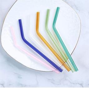 img 1 attached to 🌈 Multi-Color 12 Pack of Eco-Friendly Reusable Bent Glass Drinking Straws with 2 Cleaning Brushes - Shatter Resistant, Non-Toxic, and Long-lasting