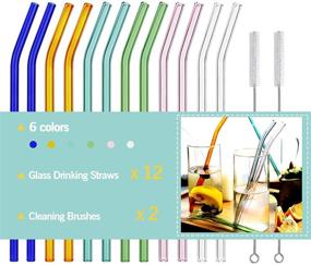 img 4 attached to 🌈 Multi-Color 12 Pack of Eco-Friendly Reusable Bent Glass Drinking Straws with 2 Cleaning Brushes - Shatter Resistant, Non-Toxic, and Long-lasting