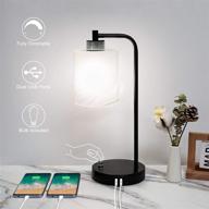 💡 boncoo black industrial table lamp: usb ports, dimmable touch, modern nightstand lamp with st64 6w 4000k bulb included logo