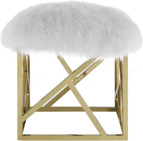 img 1 attached to 🛋️ Gold White Geometric Frame Ottoman by Modway Intersperse with Sheepskin