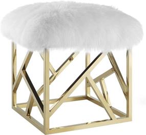 img 3 attached to 🛋️ Gold White Geometric Frame Ottoman by Modway Intersperse with Sheepskin