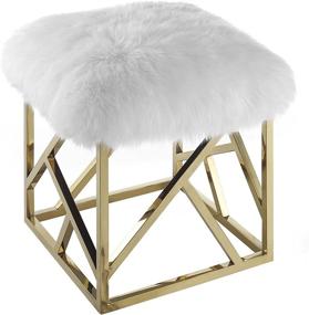 img 2 attached to 🛋️ Gold White Geometric Frame Ottoman by Modway Intersperse with Sheepskin