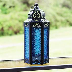 img 1 attached to 🏮 Blue Moroccan LED Lantern: Exquisite Metal Decor for Indoor & Outdoor Use - Perfect for Patios, Weddings, and Home Decor