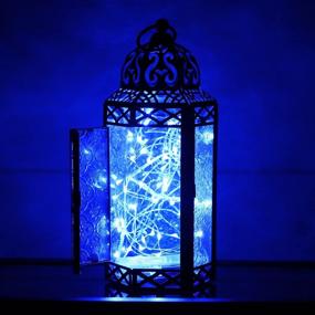img 2 attached to 🏮 Blue Moroccan LED Lantern: Exquisite Metal Decor for Indoor & Outdoor Use - Perfect for Patios, Weddings, and Home Decor