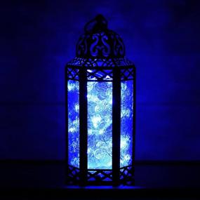 img 4 attached to 🏮 Blue Moroccan LED Lantern: Exquisite Metal Decor for Indoor & Outdoor Use - Perfect for Patios, Weddings, and Home Decor
