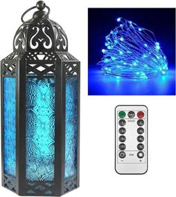 img 3 attached to 🏮 Blue Moroccan LED Lantern: Exquisite Metal Decor for Indoor & Outdoor Use - Perfect for Patios, Weddings, and Home Decor