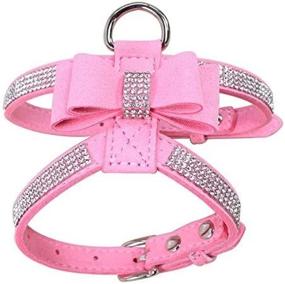 img 4 attached to 🐾 ViviBear Small Dog Harness with Bling Diamond Glitter Crystal - Adjustable and Stylish Collar for Puppy and Cat - Premium Rhinestone Dog Necklace - Lead and Chest Strap - Pu Leather Bow-Knot - Dogs Supplies and Accessories