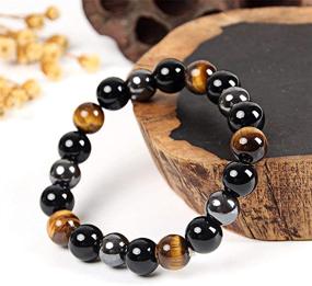 img 1 attached to 🍀 KIOMOY Triple Protection Bracelet - Enhance Luck, Prosperity, and Safeguard with Hematite, Black Obsidian, and Tiger Eye Stone Bracelets