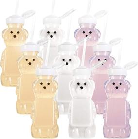 img 4 attached to 🍯 WUWEOT 9 Pack Honey Bear Bottle - Spill Proof Plastic Juice Drinking Cup with 9 Pack Long Straws - Ideal Therapy and Special Needs Assistive Drink Containers - Leak Resistant Lids - 8OZ Capacity