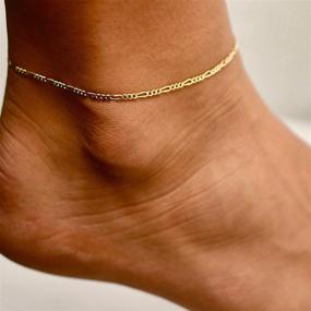 img 2 attached to 🐍 Dainty Layered Ankle Bracelets for Women: CAROVO 14K Gold Plated Delicate Snake Anklet with Fishbone Leaves Herringbone Design - Simple, Cute, and Stylish Jewelry Gifts for Women and Girls