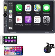 🚗 henstar 7 inch double din car stereo with apple carplay, 2021 latest touchscreen radio, bluetooth fm receiver mirror link, aux, tf card, hd backup camera, mic & swc support logo