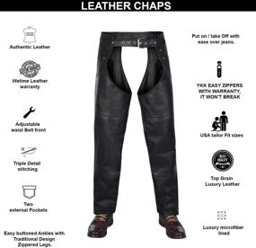 img 2 attached to 🏍️ ALPHA CYCLE GEAR Black Motorcycle Chaps - Vintage Assless Cowboy Style, Waist 34" Riders Pants