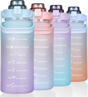 💧 non-toxic 64oz motivational water bottle with time marker, straw, and cooling towel – leak proof bpa-free half gallon water jug, ideal for sports, gym, and active lifestyle (cyan-blue-purple) logo