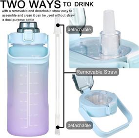 img 2 attached to 💧 Non-Toxic 64oz Motivational Water Bottle with Time Marker, Straw, and Cooling Towel – Leak Proof BPA-Free Half Gallon Water Jug, Ideal for Sports, Gym, and Active Lifestyle (Cyan-Blue-Purple)