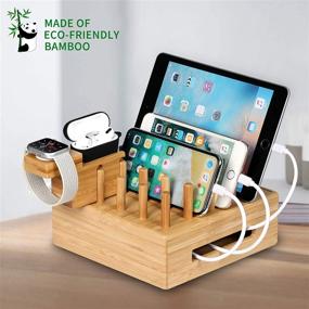 img 1 attached to 🔌 Bamboo Charging Station: Organize & Charge Multiple Devices with Darfoo Docking Station - Includes 6 Charging Cables (No Power Supply)