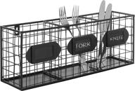 wall mounted black metal 3 compartment kitchen storage basket and flatware organizer with chalkboard labels логотип