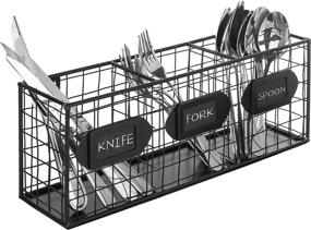 img 2 attached to Wall Mounted Black Metal 3 Compartment Kitchen Storage Basket and Flatware Organizer with Chalkboard Labels