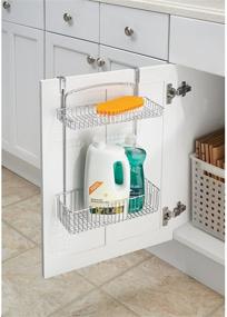 img 2 attached to 🧼 Chrome Metal Kitchen Storage Organizer Basket - Over Cabinet Door Holder for Dish Soap, Window Cleaner, Sponges - Ideal for Farmhouse Style Kitchens and Pantries - mDesign