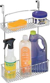img 1 attached to 🧼 Chrome Metal Kitchen Storage Organizer Basket - Over Cabinet Door Holder for Dish Soap, Window Cleaner, Sponges - Ideal for Farmhouse Style Kitchens and Pantries - mDesign