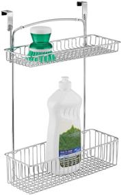 img 4 attached to 🧼 Chrome Metal Kitchen Storage Organizer Basket - Over Cabinet Door Holder for Dish Soap, Window Cleaner, Sponges - Ideal for Farmhouse Style Kitchens and Pantries - mDesign
