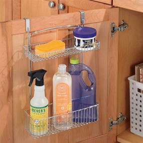 img 3 attached to 🧼 Chrome Metal Kitchen Storage Organizer Basket - Over Cabinet Door Holder for Dish Soap, Window Cleaner, Sponges - Ideal for Farmhouse Style Kitchens and Pantries - mDesign