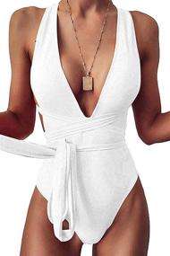 img 4 attached to 👙 Stylish Natsuki Halter V-Neck One Piece Bathing Suit | Women's Criss Cross Bandage Swimsuit