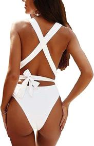 img 3 attached to 👙 Stylish Natsuki Halter V-Neck One Piece Bathing Suit | Women's Criss Cross Bandage Swimsuit