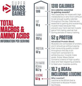 img 2 attached to 🏋️ Dymatize Super Mass Gainer Protein Powder: 1280 Calories, 52g Protein | Gain Strength & Size Quickly | 10.7g BCAAs | Mixes Easily | Gourmet Vanilla Flavor | 6 lbs (96.0 Ounce)