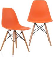 🪑 cozyblock molded plastic dining shell chair set with birch wood eiffel legs, 2 pieces, orange, 20"l x 18.5"w x 31.5"h логотип