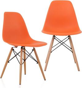 img 4 attached to 🪑 CozyBlock Molded Plastic Dining Shell Chair Set with Birch Wood Eiffel Legs, 2 Pieces, Orange, 20"L x 18.5"W x 31.5"H