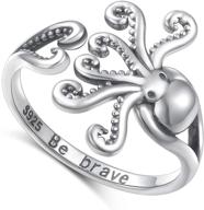 🦑 морская бижутерия - комплект кольца, сережек и браслета с пиратским осьминогом из стерлингового серебра s925, новый дизайн осьминожьих щупалец, черное открывающееся кольцо - милые украшения на морскую тематику для женщин. логотип