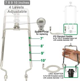 img 3 attached to 🔧 Adjustable Lamp Harp Set - 7, 8, 9, and 10-inch Lamp Shade Harp Holder, Fits E26 Light Base UNO Fitter Adapter and Saddle Base, with 2 Shade Attaching Finial Tops - Silver Lampshade Harp Kit