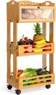 🥕 farmhouse 2 tier bamboo fruit basket stand with large bread box, food storage containers on wheels, ideal for bread, fruit, vegetables storage - yumkfoi логотип