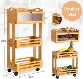 img 2 attached to 🥕 Farmhouse 2 Tier Bamboo Fruit Basket Stand with Large Bread Box, Food Storage Containers on Wheels, Ideal for Bread, Fruit, Vegetables Storage - Yumkfoi