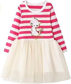 img 4 attached to 👗 HILEELANG Girl Dress - Long Sleeve Casual Cotton Tulle Tutu - Perfect for Christmas Birthday Party Playwear - Basic Tunic Shirt Dresses