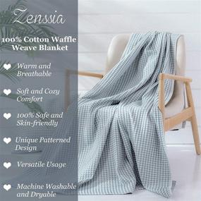 img 3 attached to Zenssia 100% Cotton Waffle Weave Blanket - Soft, Breathable & Comfortable Thermal Home Décor Blanket 🛏️ for All Seasons - Ideal for Beds, Couches, Sofas - Twin Size (60 x 90 inches), Blue
