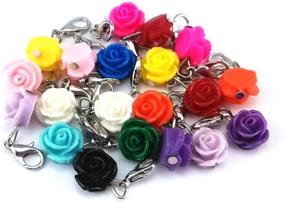 img 4 attached to yueton Assorted Color Rose Dangle Charms Pendant Set with Lobster Clasp for Jewelry Making, Fits Floating Locket Charms Necklaces - Pack of 20